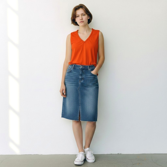 Soyaconcept Tops - NWT Soya Concept Orange Ruffle V Neck Tank Top Layering Top #1761 Size XS